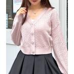 カーディガン ビジューリボンパターンメッシュ長袖ニットカーディガン レディース