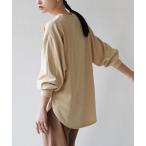 tシャツ ギャザースリーブ ラウンドヘムプルオーバー レディース