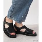 サンダル hocco/ホッコ 甲深 レザーオープントゥサンダル レディース