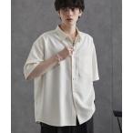 ショッピング半袖シャツ シャツ ブラウス メンズ サマーウールライクファブリック オーバーサイズS/Sシャツ