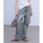 ワイドパンツ ジーンズ デニム デニムパンツ KNEE CUTTING DENI