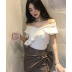 tシャツ オフショルダー 2way Vネック フリル トップス レディース