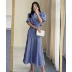 セットアップ ギンガムチェックパフスリーブトップス＆マーメイドマキシスカートセットアップ レディース