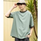 tシャツ Tシャツ メンズ ニットリブ付き布帛Tシャツ