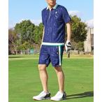 ショッピング生地 ゴルフ メンズ ゴルフウェア セットアップ 上下セット ロゴ型押しパイル生地 半袖 ポロシャツ ハーフパンツ ショートパンツ メンズ