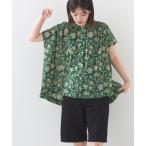 ブラウス シャツ コットンボイル総柄フレンチスリーブギャザーシャツ レディース