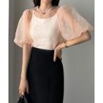 ブラウス シャツ ボリュームパフスリーブシアーブラウス レディース