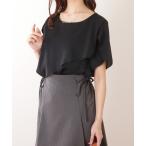 ブラウス シャツ レイヤード風 半袖 シフォン ラウンドネック プルオーバー レディース