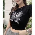 tシャツ バタフライクロップド半袖Tシャツ レディース