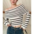 ショッピングオフショルダー ボーダーオフショルダートップス レディース