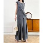 セットアップ カシュクールベス＆タックワイドパンツセットアップ レディース