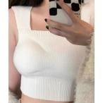 タンクトップ ノースリーブ ショート丈 カップ付きニットタンクトップ レディース