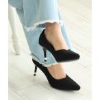 パンプス 7.5cm パールヒールポインテッドトゥ ハートカットデザイン パンプス