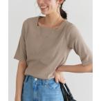 tシャツ スクエアネック5分袖テレコリブカットソー レディース