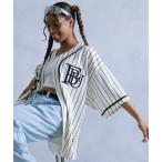 シャツ ブラウス メンズ FUBU フブ ブランド ロゴ ワッペン 刺繍 ライン ストライプ 野球 ユニフォーム 半袖 ベースボールシャツ