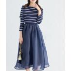 ワンピース オフショルボーダーリブニット×オーガンジードッキングワンピース レディース