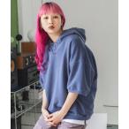 パーカー 韓国ファッション 後染スウェット プルオーバー ヘンリー 半袖 パーカー メンズ レディース