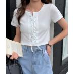 tシャツ レースアップ 半袖リブTシャツ レディース