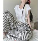 パンツ ストライプ柄ワイドパンツ レディース