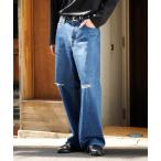 ジーンズ PUBLIC DENIM リラックスワイド「ダメージ加工」 メンズ