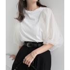 tシャツ チュールドッキングボリューム袖トップス レディース