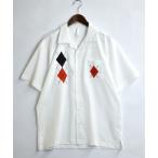 シャツ argyle embroidery open collar shirt/アーガイル刺繍 半袖 オープンカラーシャツ メンズ
