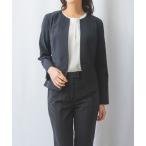ジャケット ノーカラージャケット 「NARACAMICIE」「セットアップスーツ対応」ウェザーストレッチノーカラージャケット レディース