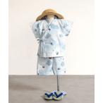 ショッピングキッズ浴衣 浴衣 「10mois」甚平セパレート　ブルー／ tensei_天青　80-90cm・90-100cm キッズ 子供 男の子