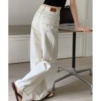 ジーンズ デニム デニムパンツ ハイウエスト セミワイド ホワイト デニム レディース