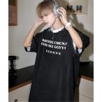 tシャツ 「neos」ルーズシルエット ビンテージウォッシュ ダメージ フリンジ ロゴ ハーフスリーブ デニム Tシャツ メンズ レディース