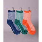 ショッピング靴下 メンズ 靴下 (LG)「UNIVERSAL OVERALL」「3足セット」ミジンボーダー クォーターソックス メンズ レディース