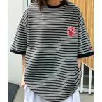 ショッピング刺繍 tシャツ Tシャツ メンズ 「MEMORY」サークルロゴ ボーダーTシャツ / ロゴ刺繍 オーバーサイズ ヘビーウェイトTシャツ ユニセックス