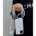スマホケース アクリルチェーンハンドル付き　シリコンiPhoneケース　ショルダーストラップ付