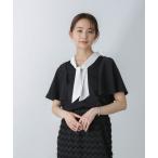 ブラウス シャツ バイカラーフレアスリーブボータイブラウス レディース