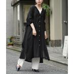 シャツワンピース Vネックリボン コットンボイルシャツワンピース