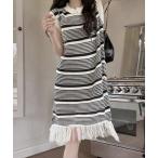 ワンピース サマーニットワンピース ボーダー 韓国風