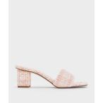 サンダル パッフィーワイドストラップキルトヒールミュール レディース