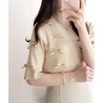 ニット セーター 「mily bilet」程よい甘さとレトロムードが愛らしい。リボン使いリブ編みサマーニット レディース