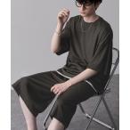 パジャマ 「セットアップ」プリーツオーバーサイズTシャツ+ワイドシルエットショートパンツ メンズ レディース