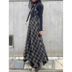 ワンピース フェイクレザードッキングチェックロングワンピース