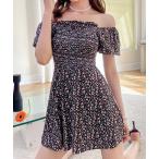  купальный костюм квадратное шея 2WAY автомобиль - кольцо цветочный принт плавание One-piece женский 