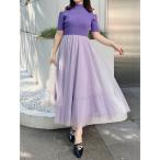 ワンピース チュールドッキングオープンショルダーワンピース