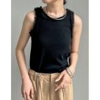 タンクトップ ノースリーブ ストレッチリブフリル付きアメスリトップス「返品交換不可」 レディース