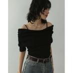 tシャツ 「新色追加」2WAYリブカットソー五分袖オフショルトップス レディース