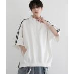tシャツ ルーズシルエットコットンポンチドレープトラックハーフジップ半袖プルオーバー メンズ レディース