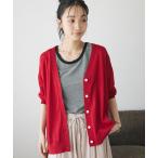 カーディガン UVカット/接触冷感/洗える/Vネックニットカーディガン レディース