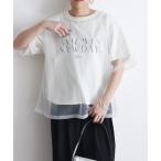 tシャツ チュールレイヤードテキストロゴTシャツ レディース