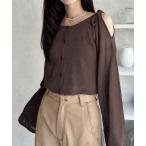 カーディガン ショルダーリボン＆スリット シアー カーディガン レディース