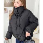 ダウンコート ダウンジャケット ナイロン光沢シャイニーワッシャーフロントリボンファイバーダウンショートブルゾン レディース