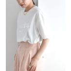 tシャツ quaranciel:「洗濯機可能」クルーネック コットン ロゴ プリント TEE レディース